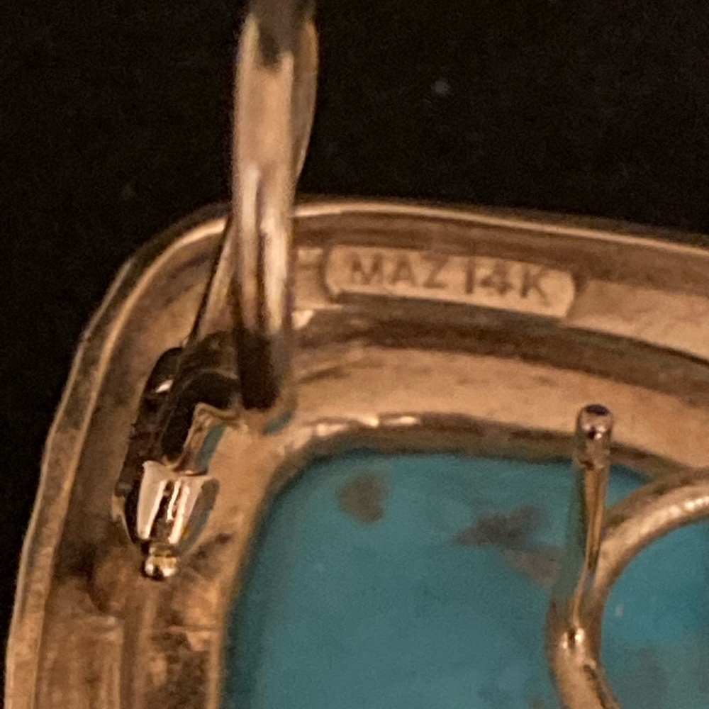 13.4 gram 14 kyg Persian Turquoise  ( MAZ )Earrings. - Picture 5 of 5